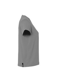 T-shirt grigio a maniche corte realizzato in morbido cotone. Presenta un colletto rotondo e una etichetta laterale come dettaglio. Texture liscia, vestibilità rilassata.