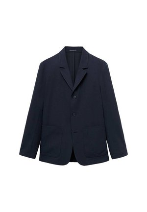Marineblazer aus leichtem Material mit einem Reverskragen, langen Ärmeln, zwei vorderen Taschen und einer Drei-Knopf-Verschluss.