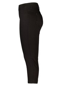 Jean stretch noir avec une coupe slim. Comprend une taille élastique, des poches et une texture lisse. Le design assure confort et flexibilité.