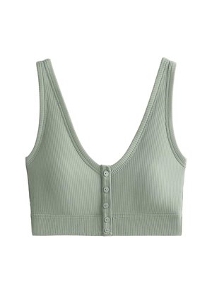 OYSHO RIB COMFORTLUX OPEN BACK HENLEY - Top - mottled dark green
