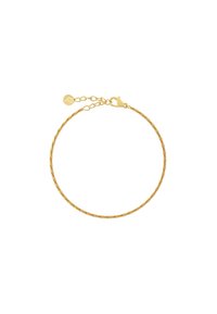 Bransoletka w kolorze złotym o teksturowanym, smukłym wzorze. Wyposażona w zapięcie typu karabińczyk oraz regulowany łańcuszek umożliwiający dopasowanie rozmiaru. Prosta i elegancka.