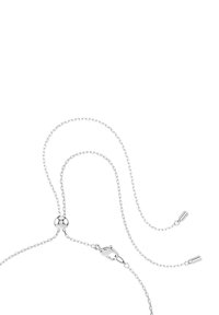 Sølv kædedyse med små led, en rund perle slider og en lobster clasp. Enderne har cylindrisk detaljer for ekstra udsmykning.