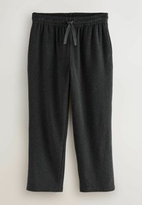 Mørkegrå sweatpants lavet af blødt stof, med elastisk talje med snor, sidelommer og en afslappet pasform.