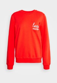 Sudadera roja de algodón, con cuello redondo, mangas largas y un pequeño bolsillo con bordado en blanco de "love moschino".