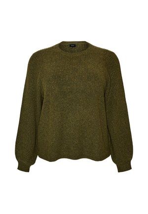 Zizzi, GERIPPTER PULLOVER MIT BALLONÄRMELN - Πουλόβερ - grün