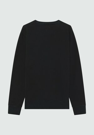 Felpa nera a maniche lunghe con scollatura rotonda, polsini e orlo a coste. Materiale in cotone morbido con una texture liscia e uniforme e un design minimal.