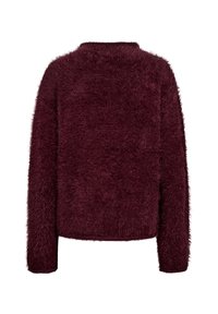 Bordeauxfärgad fluffig tröja med långa ärmar, rund hals och boxig passform. Har ett mjukt, texturerat tyg genom hela plagget.