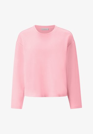 Lichtroze sweatshirt met lange mouwen, ronde halslijn en een relaxte pasvorm. Gemaakt van zachte stof met een gladde textuur en zonder zichtbare patronen.