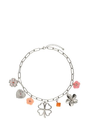 BOTANICAL CHARM WITH CLOVER AND FLOWERS - Halskette - zilverkleurig