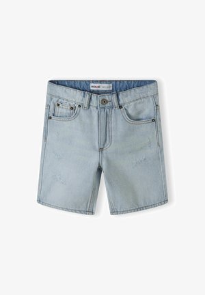 Lichtblauwe denim shorts met een relaxed fit, voorzien van een knoopsluiting, vijf zakken en versleten details.