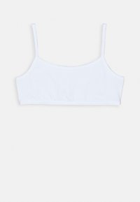 Hvit bomullsbralette med tynne justerbare stropper, rund utringning og glatt tekstur. Ingen lukking, gir et sømløst design.