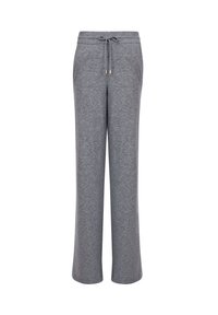 Grijze sweatpants met een koord in de taille, wijdvallend ontwerp, gemaakt van zacht materiaal, met een subtiele gemêleerde textuur.