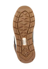 Suela de zapato con un patrón texturizado de agarre de goma, con una base marrón y un borde negro, diseñada para proporcionar tracción y durabilidad.