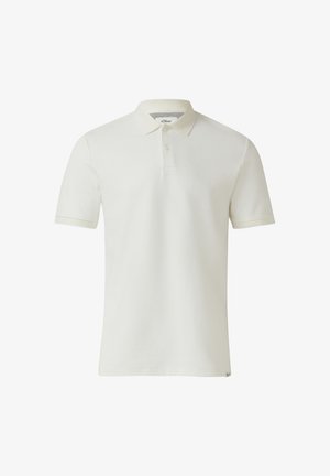Wit poloshirt gemaakt van getextureerde katoen. Heeft een klassieke kraag, korte mouwen en een drieknopenbies bij de hals.