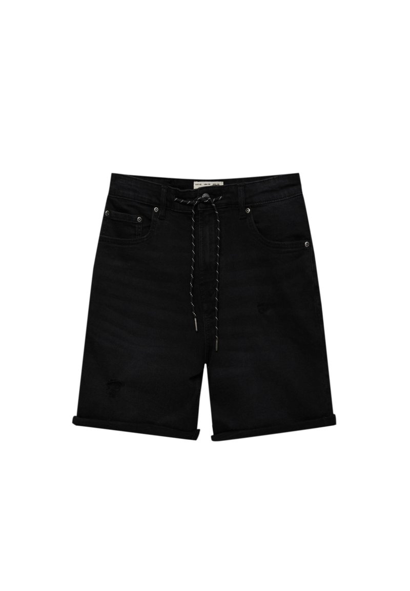 PULL&BEAR RIPPED BERMUDA Szorty jeansowe black/czarny Zalando.pl