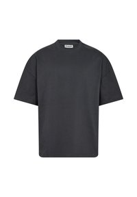 Mørkegrå oversized bomulds t-shirt med rund halsudskæring, korte ærmer og lige kant. Minimalistisk design, ingen mønstre eller accenter.