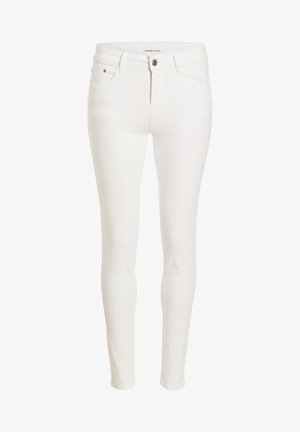 Witte skinny jeans van denim, met een knoopsluiting, riemlussen en vijf zakken met een gladde textuur.