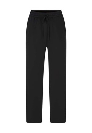 Pantalon de jogging noir à jambes droites avec taille élastique et cordon à l'avant, conçu pour un porté décontracté.