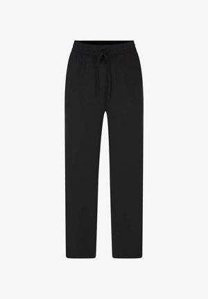 Pantalon de jogging noir à jambes droites avec taille élastique et cordon à l'avant, conçu pour un porté décontracté.
