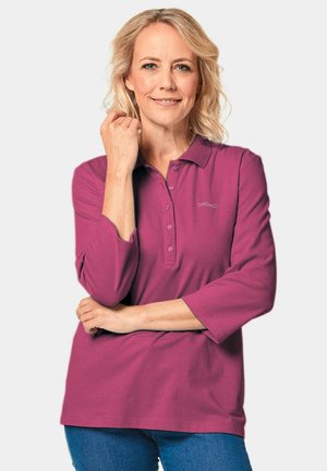 Polo shirt in bordeaux met een kraag en drie knopen, met 3/4 mouwen en een klein geborduurd logo aan de linkerkant.
