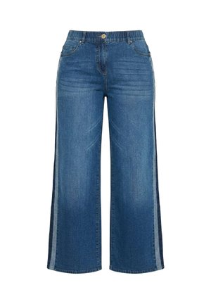 Ulla Popken, SIDE STRIPE COMFORT WAIST WIDE LEG JEANS - Wide leg - blue denim