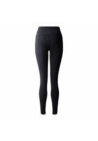 Schwarze Sportleggings aus elastischem Stoff, mit hohem Bund und einer schlanken Silhouette, glatter Textur und ohne sichtbare Muster.