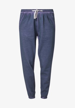 Dunkelblaue Jogginghosen aus weichem Stoff, mit elastischem Bund und Kordelzug, schmal zulaufendem Bein und Seitentaschen.