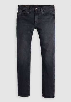 Donkerblauwe denim jeans met een recht model, voorzien van een knoopsluiting aan de voorzijde, een vijf-pocket ontwerp en subtiele vervaagde gebieden.