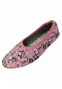 Rosa Stoff-Balletschuh mit einem Panda- und Bambusdesign sowie weißen Sternelementen. Runde Zehenpartie und flexible Sohle für zusätzlichen Komfort.