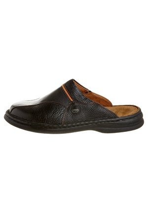 Pantolette flach - schwarz/cognac