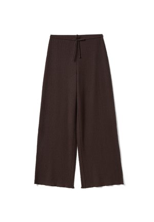 OVS, BROWN STRETCH WIDE-LEG TROUSERS WITH CRINKLED TEXTURE - Pantalones - brown