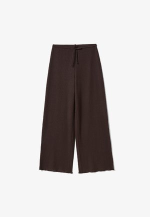 OVS, BROWN STRETCH WIDE-LEG TROUSERS WITH CRINKLED TEXTURE - Pantalones - brown