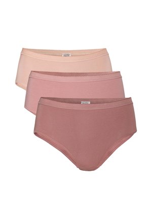 Drei Damen-Baumwollslips in verschiedenen Rosatönen, mit einfachem Bund und kleinem Markenlabel innen sichtbar.
