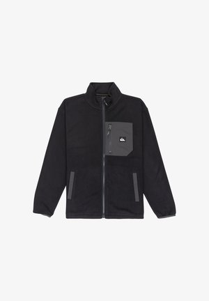 Melnā vilnas jaka ar augstu apkakli, priekšējo rāvējslēdzēju un krūšu kabatu. Satur divas sānu kabatas un pelēkas akcentu detaļas.