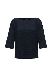 Marinblus, strukturerad med lös passform, bred halsringning och trekvartslånga ärmar. Tillverkad av ett vävt tyg med ett blockmönster.