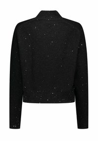 Maglione nero a maniche lunghe con colletto, polsini e orlo a costine, caratterizzato da un delicato motivo di glitter scintillanti.