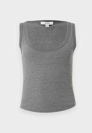 Hall triibuline varrukateta topp ümar kaelusega, mille sees kaelal tagapool on väike valge Topshopi silt.