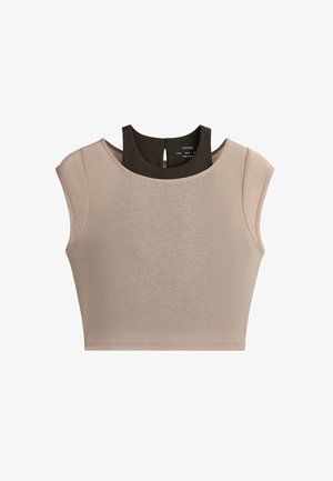 OYSHO, COMFORTLUX CONTRAST OVERLAY TANK TOP - Débardeur - light stone