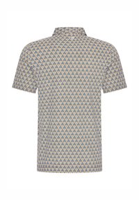 Korteblouse met een patroon in blauw, geel en crème. Met een kraag, een reguliere pasvorm en een zachte stofstructuur.