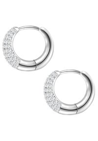 Boucles d'oreilles en argent avec une surface polie, dont une section est ornée d'un groupe de petits cristaux transparents pour une brillance supplémentaire.