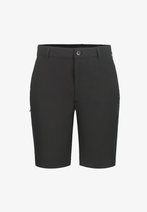 Pantaloncini neri fino al ginocchio con chiusura a bottone e zip, passanti per cintura e tasche laterali.