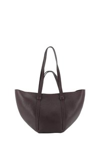 Dunkelbraune, strukturierte Leder-Tote mit zwei Griffsets, einem langen und einem kurzen, vor einem weißen Hintergrund.