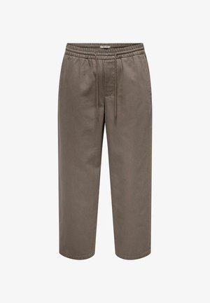 Khaki relaxed-fit broek gemaakt van zachte katoen. Voorzien van een elastische tailleband met een verstelbaar trekkoord en rechte, cropped pijpen.