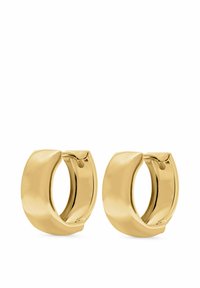 Goldfarbene Creolen mit einer glatten, abgerundeten Oberfläche, die ein nahtloses Design und eine polierte Textur aufweisen.