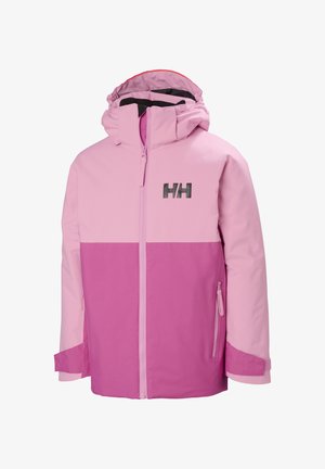 Dwukolorowa różowa kurtka z wysokim kołnierzem, pełnym zamkiem błyskawicznym i kapturem. Posiada czarne logo, zamykane na zamek boczne kieszenie oraz regulowane mankiety.