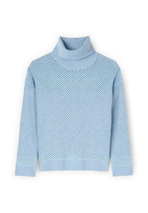 Maglione a collo alto blu chiaro con un motivo a maglia aperta testurizzato, bordi a costine e una vestibilità oversize con spalle leggermente scese.
