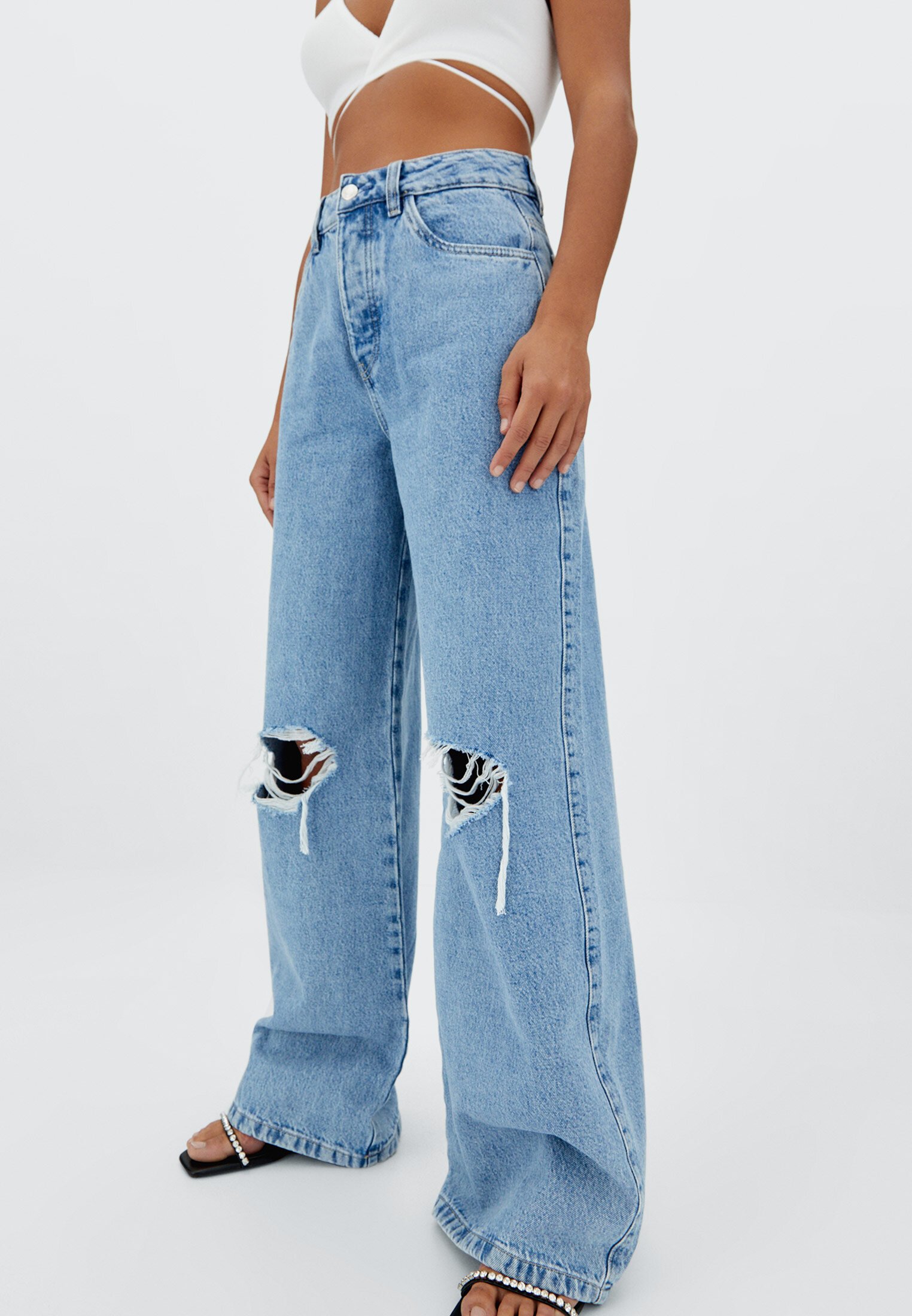 Bershka WIDE LEG TWILL - Pantaloni - black/nero - Zalando.it