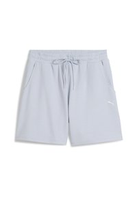 Lichtblauwe sportshorts van structuurstof, met een elastische tailleband met koord en twee zijzakken. Puma-logo op de zoom.