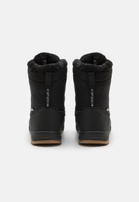 Botas de invierno negras con un suave forro de pelaje, hechas de materiales duraderos, con una suela texturizada y lengüetas en la parte posterior para facilitar su puesta.