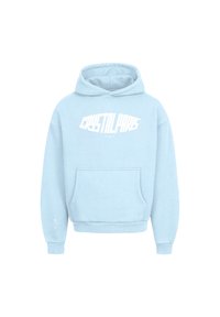 Felpa leggera blu con tasca a marsupio, cappuccio con cordino e testo bianco "CRYSTALPARIS" sul davanti. Materiale morbido in misto cotone.
